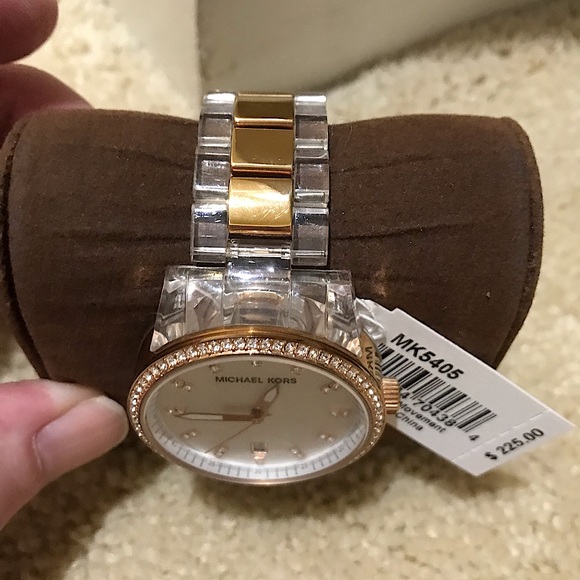 🆕🔥MICHAEL KORS BEZEL BAGUETTE GORGEOUS ROSE GOLD&CLEAR LINK STYLISH WATCH NWT! - Picture 6 of 16